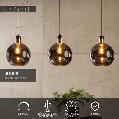 Lucide JULIUS - Pendelleuchten - 3xE27 - Rauchfarbe Grau